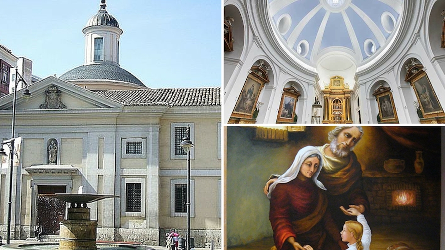 Real Monasterio de San Joaquín y Santa Ana e imagen donde se aprecia a Sta María con sus padres